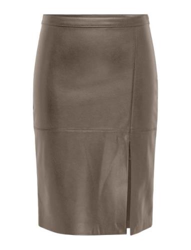 Onlnewoline Faux Leather Skirt Cc Otw Knælang Nederdel Brown ONLY