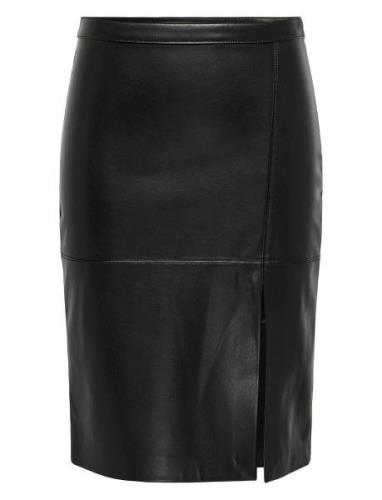 Onlnewoline Faux Leather Skirt Cc Otw Knælang Nederdel Black ONLY