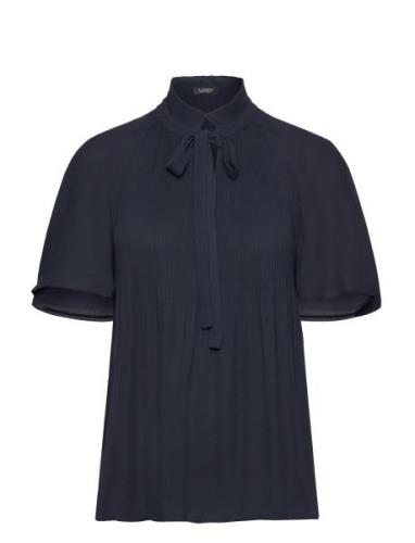 Pleated Georgette Blouse Tops Blouses Short-sleeved Navy Lauren Ralph ...