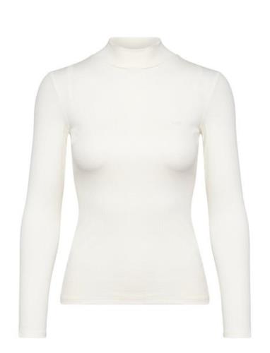 Ribbed Ls High Neck Tops Knitwear Turtleneck White Lee Jeans