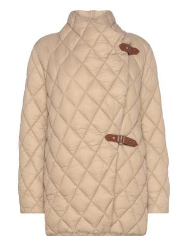 Buckle-Trim Diamond-Quilted Down Coat Quiltet Jakke Beige Lauren Ralph...