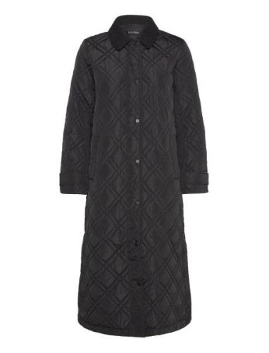 Corduroy-Trim Diamond Quilted Maxi Coat Quiltet Jakke Black Lauren Ral...