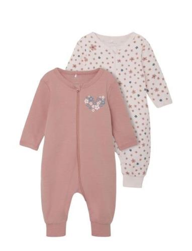 Nbfnightsuit 2P Zip Rosette Flower Noos Pyjamas Sie Jumpsuit Pink Name...