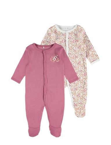 Nbfnightsuit 2P W/F Rose Flower Noos Pyjamas Sie Jumpsuit Pink Name It