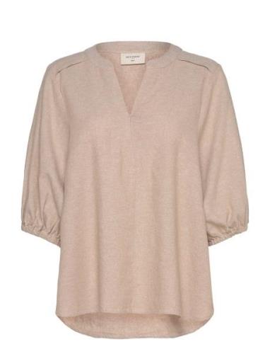 Fqlava-Blouse Tops Blouses Short-sleeved Beige FREE/QUENT