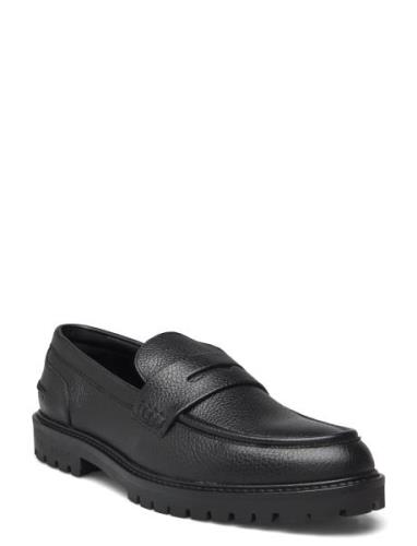 Thatcher Grain Penny Loafer Loafers Flade Sko Black Les Deux