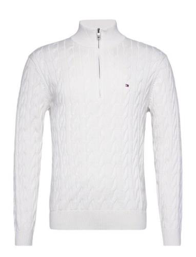 Classic Cotton Cable Zip Mock Tops Knitwear Half Zip Jumpers White Tom...