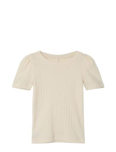 Nmfhenny Ss Slim Top Tops T-Kortærmet Skjorte Beige Name It