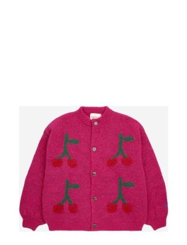 Bobo Cherry Intarsia Cardigan Tops Knitwear Cardigans Pink Bobo Choses