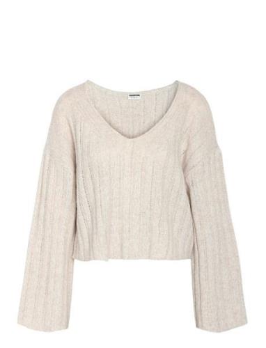 Nmnina L/S V-Neck Crop Knit Fwd S* Tops Knitwear Jumpers Cream NOISY M...