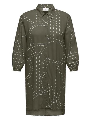 Carphoebe Life 3/4 Shirt Dress Aop Knælang Kjole Green ONLY Carmakoma