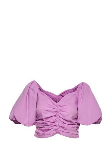 Leah Top Tops Crop Tops Short-sleeved Crop Tops Pink Gina Tricot