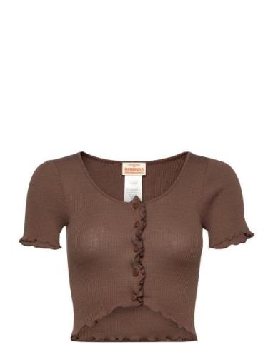 Cardigan Tops Crop Tops Short-sleeved Crop Tops Brown Barbara Kristoff...