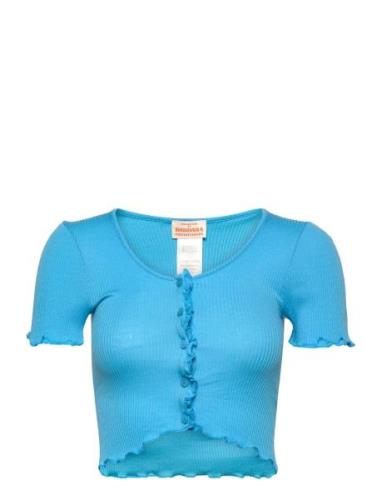 Cardigan Tops Crop Tops Short-sleeved Crop Tops Blue Barbara Kristoffe...