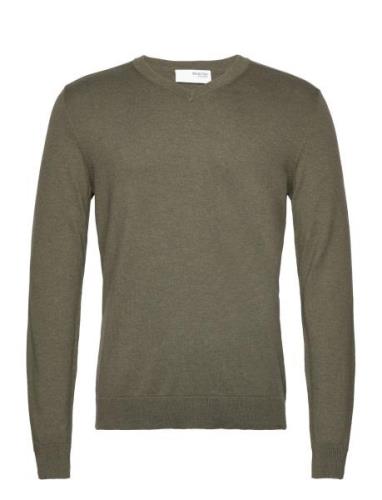 Slhberg Ls Knit V-Neck Noos Tops Knitwear V-necks Khaki Green Selected...