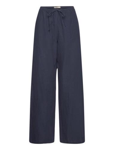 Linen Blend Trousers Bottoms Trousers Linen Trousers Navy Gina Tricot