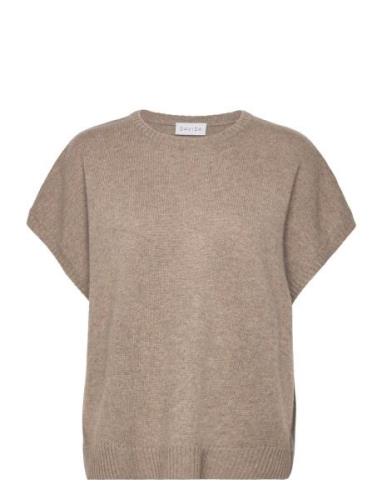 Cap Sleeve T-Shirt Designers Knitwear Jumpers Beige Davida Cashmere