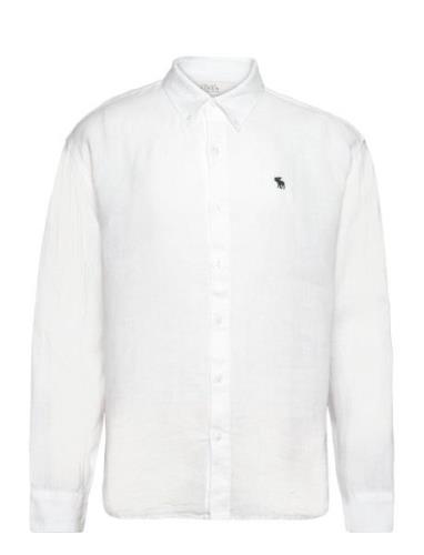 Anf Mens Wovens Tops Shirts Linen Shirts White Abercrombie & Fitch