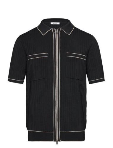 Christophe Designers Knitwear Short Sleeve Knitted Polos Black Reiss