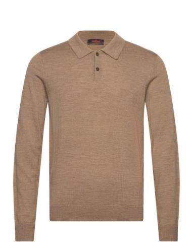 Merino Polo Shirt Tops Polos Long-sleeved Beige Morris