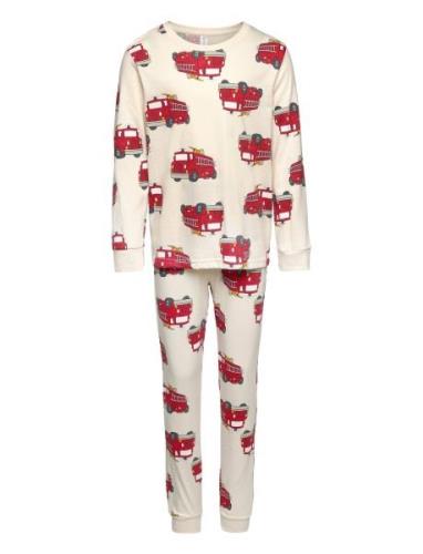 Pyjama Vehicle Dino Pyjamassæt Beige Lindex