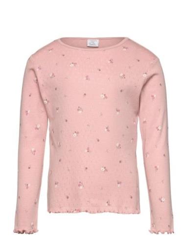 Top L S Pointelle Aop Tops T-shirts Long-sleeved T-Skjorte Pink Lindex