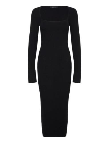 Knitted Midi Dress Knælang Kjole Black Gina Tricot