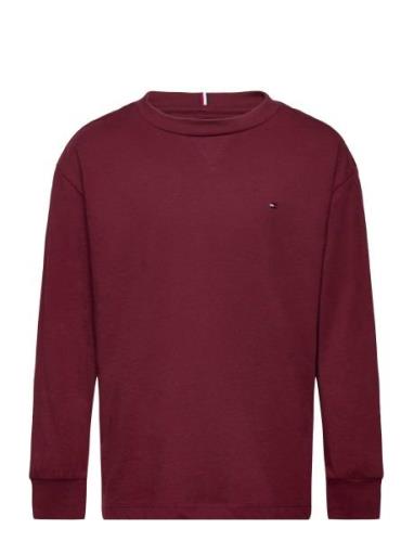 Essential Tee L/S Tops T-shirts Long-sleeved T-Skjorte Burgundy Tommy ...