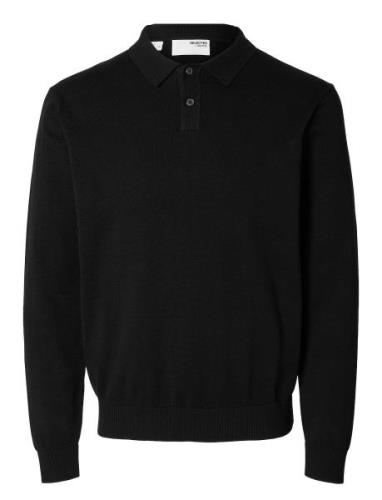 Slhreg-Kris Knit Ls Polo Tops Knitwear Long Sleeve Knitted Polos Black...