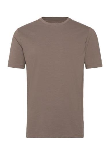 Mens Stretch Crew Neck Tee S/S Tops T-Kortærmet Skjorte Brown Lindberg...