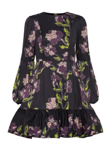 Jasmine Printed Ruffled Mini Dress Kort Kjole Black Malina