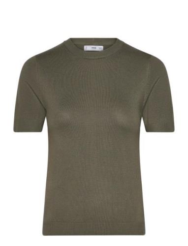 Short-Sleeved Fine-Knit Sweater Tops Knitwear Jumpers Khaki Green Mang...