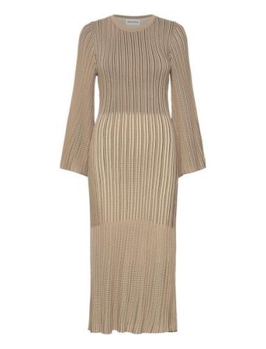 Lexi Contrast Knitted Midi Dress Knælang Kjole Beige Malina