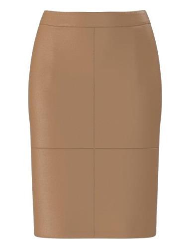 Slfmaily Hw Leather Skirt Noos Knælang Nederdel Brown Selected Femme