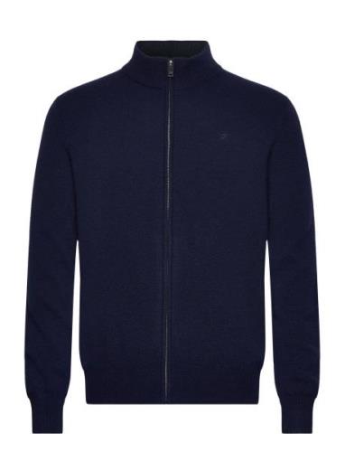 Lambswool Fzip Tops Knitwear Full Zip Jumpers Navy Hackett London