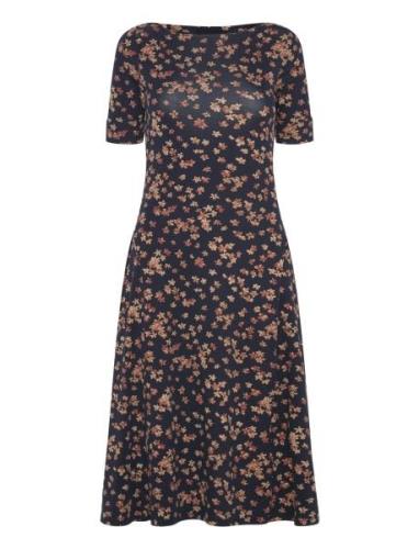 Floral Stretch Cotton Midi Dress Knælang Kjole Navy Lauren Ralph Laure...