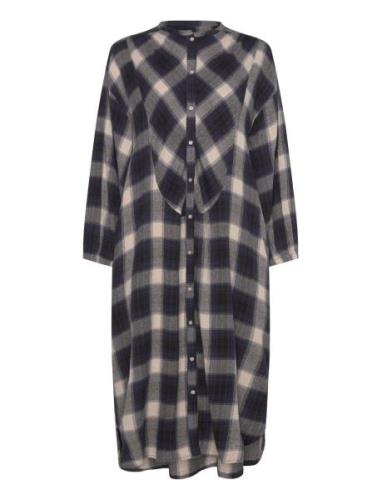 Lauren Shirtdress Check Knælang Kjole Navy Moshi Moshi Mind