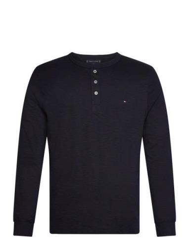 Slub Henley Ls Tee Tops T-Langærmet Skjorte Black Tommy Hilfiger