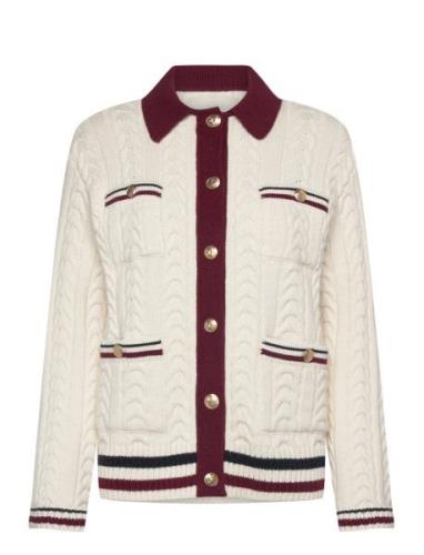 Contrast Cable Knit Cardigan Tops Knitwear Cardigans White GANT