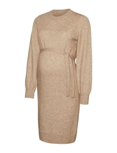 Mlnewanne L/S Abk Knit Dress A. Noos Knælang Kjole Brown Mamalicious