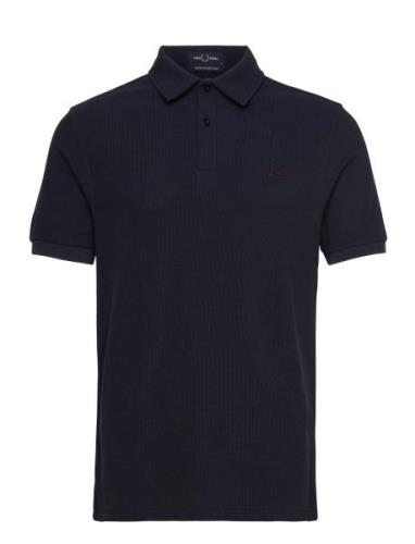 Open Waffle Polo Shirt Tops Knitwear Short Sleeve Knitted Polos Navy F...