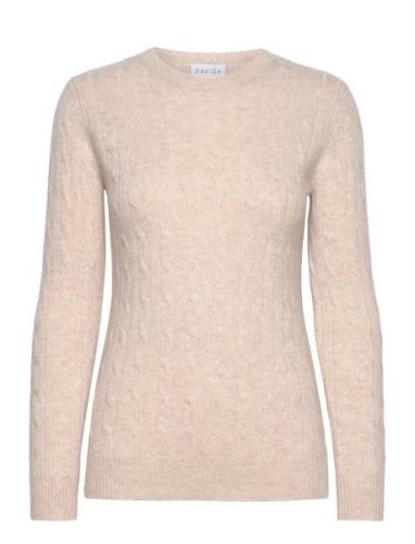 O-Neck Cable Sweater Tops Knitwear Jumpers Beige Davida Cashmere