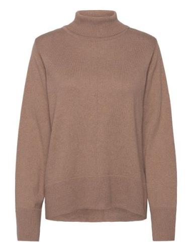 Cranva Rollneck Pullover Tops Knitwear Turtleneck Brown Cream