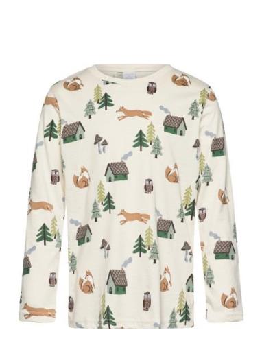 Top Ls Forest Aop Tops T-shirts Long-sleeved T-Skjorte Cream Lindex