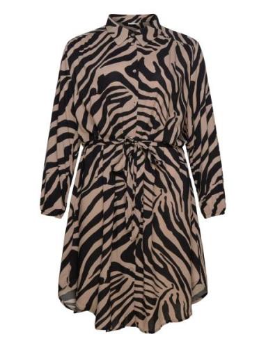 Carzalika Life L/S Blk Shirt Dress Aop Knælang Kjole Brown ONLY Carmak...