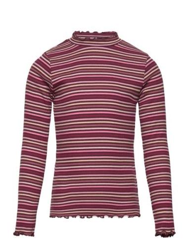 Top Rib Turtleneck Stripe Tops T-shirts Long-sleeved T-Skjorte Burgund...