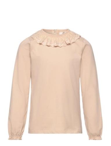 T-Shirt Ls Collar Tops T-shirts Long-sleeved T-Skjorte Beige En Fant