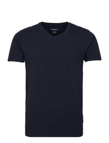 Mens Stretch V-Neck Tee S/S Tops T-Kortærmet Skjorte Blue Lindbergh