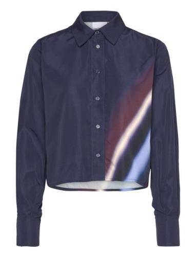 Boxy Shirt With Ray Print Tops Shirts Long-sleeved Navy Coster Copenha...