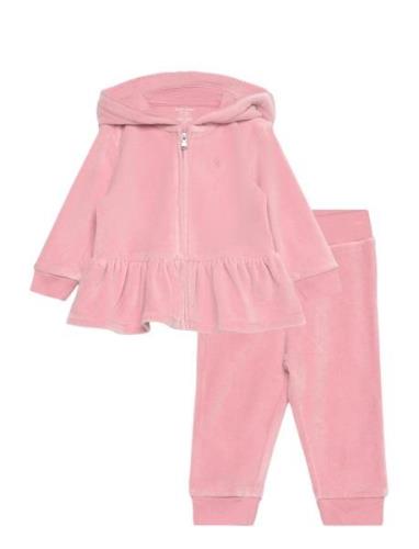 Velour Hoodie & Jogger Pant Set Sets Sweatsuits Pink Ralph Lauren Baby